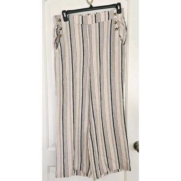 Zac & Rachel Multicolor Stripe Linen/Rayon Pants WIDE LEG Women’s Large Pull on‎ - Picture 1 of 9